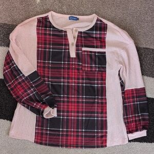 NEW BlueWaters Plaid/Waffle Knit Top